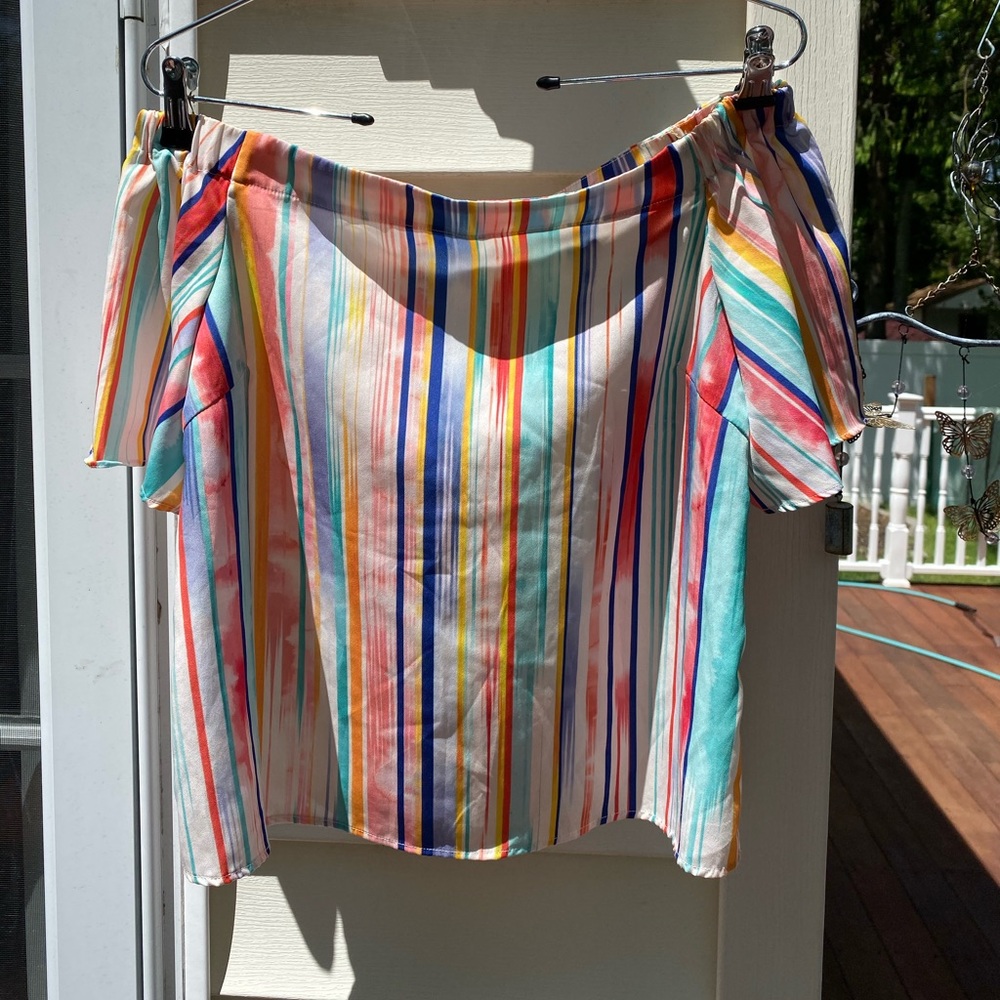 Do + Be striped off the shoulder blouse small